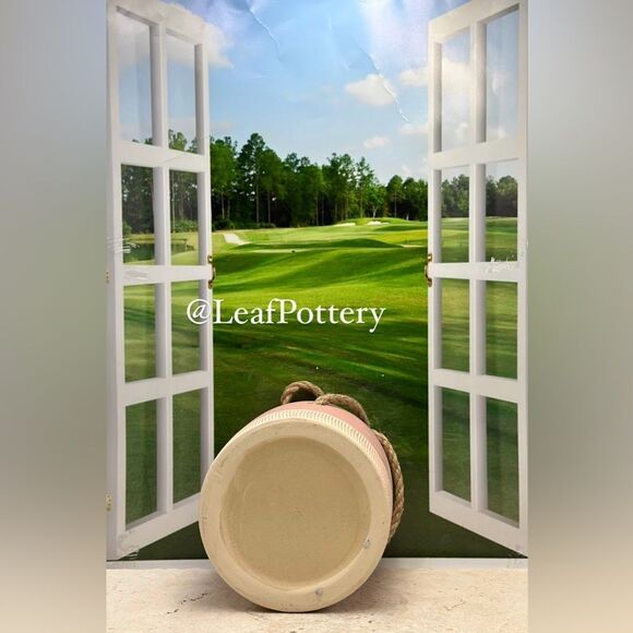 Blush Pink /Beige Ceramic Hanging Planter Pot with 21” Rope - Picture 7 of 9